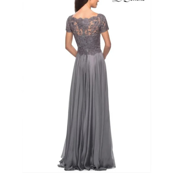La Femme 27098 Platinum Grey Embroidered Lace Chiffon A-Line Gown Women's SZ 10 - Picture 2 of 8